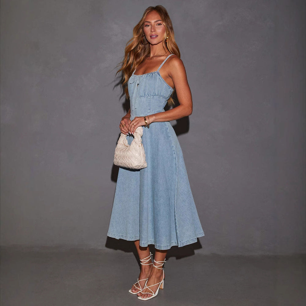 Cutout Sling Denim Dress