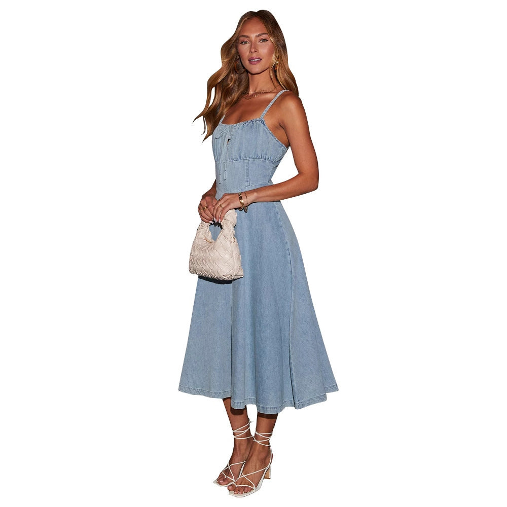 Cutout Sling Denim Dress